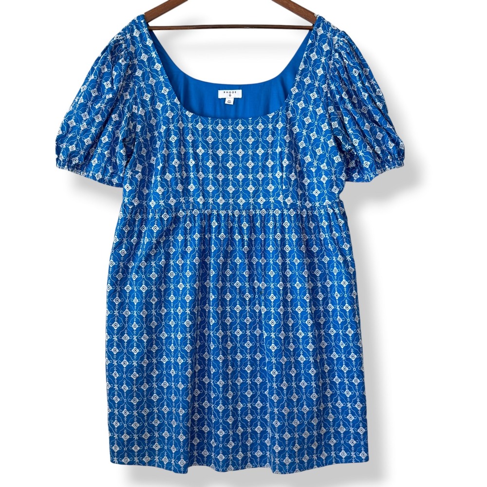 Rhode x Target Dress XXL Blue Embroidered Puff Sleeve 100% Cotton Square Neck